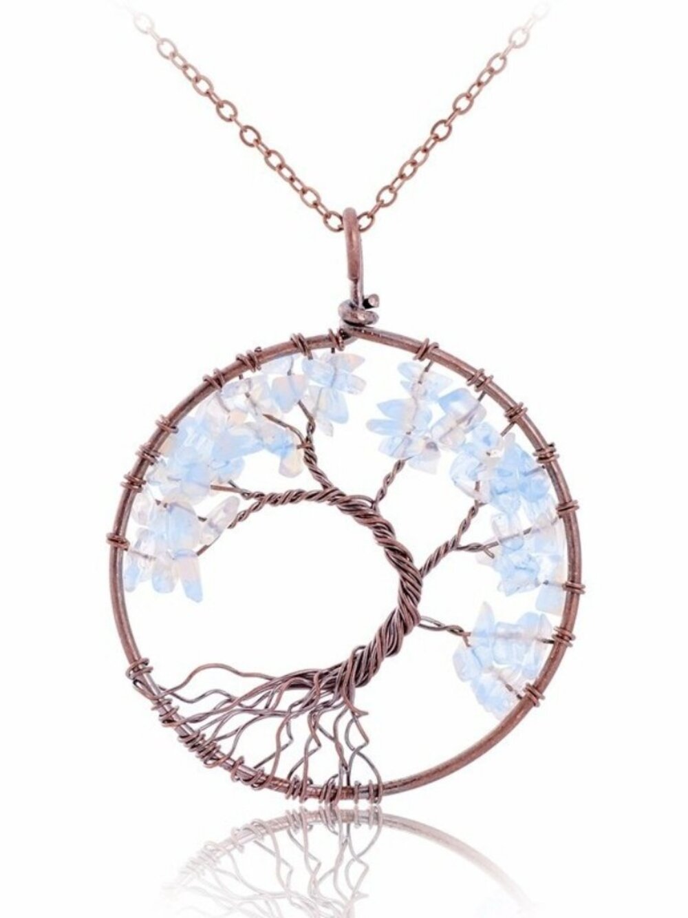 Gold White Stone Chakra Tree Of Life Nature Balance Necklace